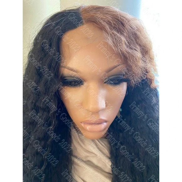 Synthetic Lace Front Wig Kinky Straight 1B/30 Bangs 20" Long Hair Deep Part U - Picture 5 of 12